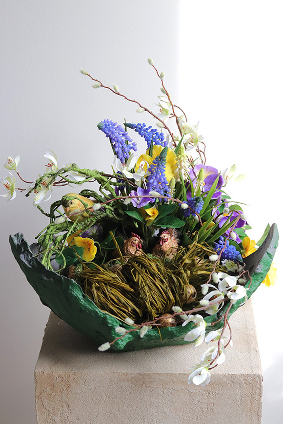 Easter Decor, stroik wielkanocny z kurami