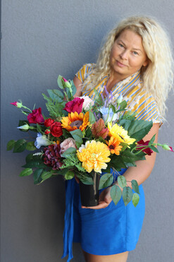 Barwy Jesieni, bukiet nagrobny we wkładzie, dł.54cm