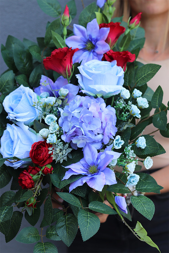 Fregasse Blue, komplet dekoracji nagrobnych, wiązanka + bukiet 