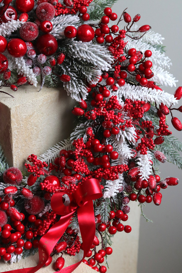 Zima w Domu, świąteczny wianek na drzwi