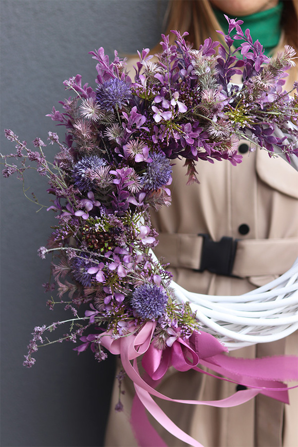 Violet Boho, asymetryczny wianek na drzwi