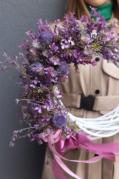 Violet Boho, asymetryczny wianek na drzwi