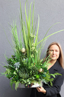 Manfredo Grasso 2, sztuczna trawa z sukulentami w lustrzanej donicy