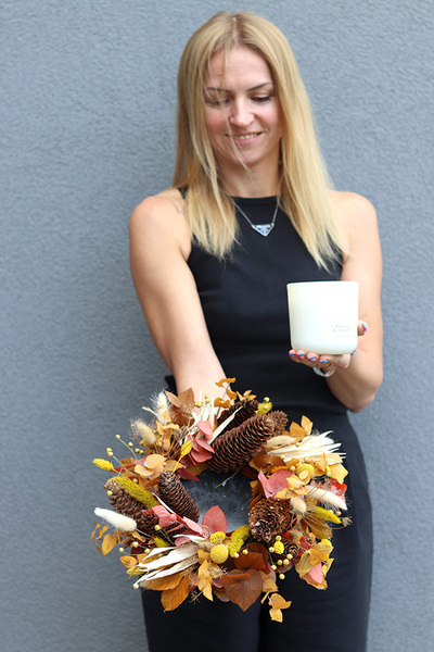 Boho Candle B, dekoracyjny wianek ze stabilizowanych roślin, śr.30cm