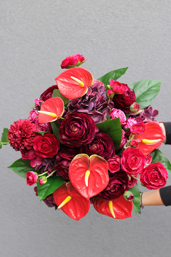 Czerwień Jesienna, kompozycja nagrobna w misie, wym.40x46cm