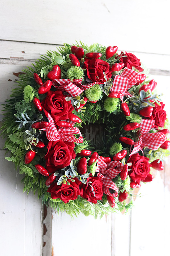 czerwony wianek walentynkowy, Serduszka, śr.30cm 