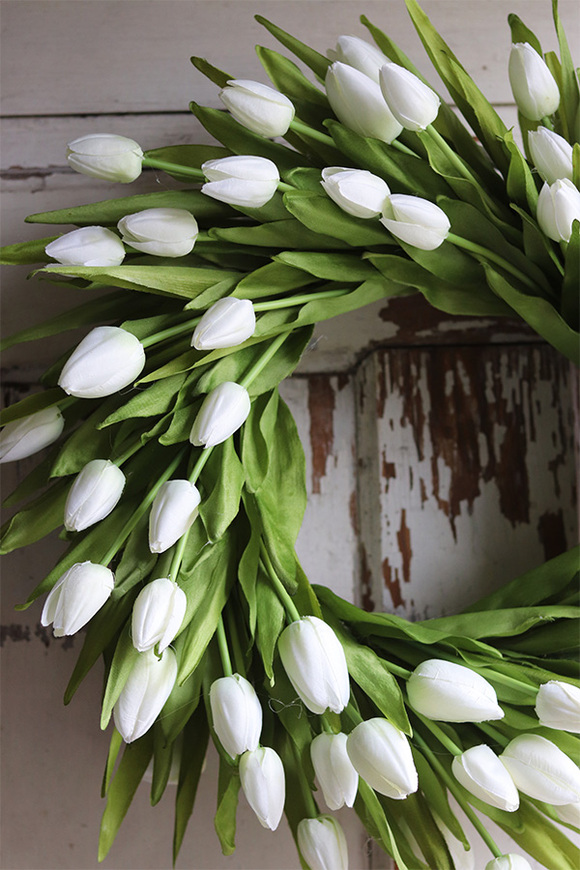 bardzo elegancki wianek z tulipanów, Witaj Wiosno White, śr.40cm