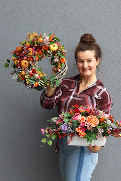Jesień w Twoich progach, komplet jesiennych dekoracji, wianek + kompozycja  