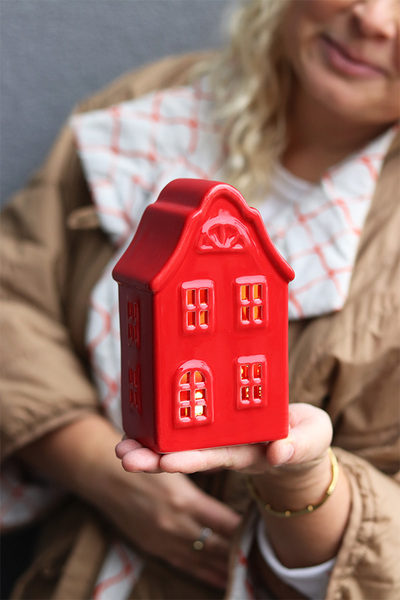 Red XMAS, domek ceramiczny lampion