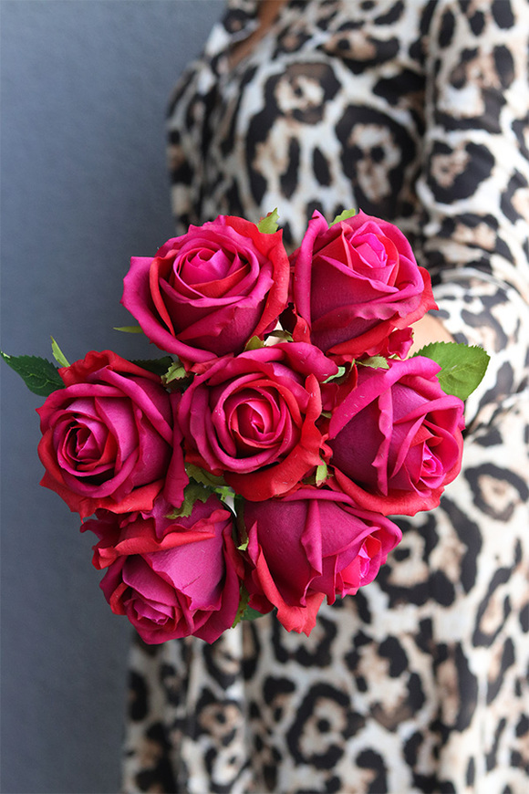 Róża Classic, bukiet róż real-touch, amarantowe