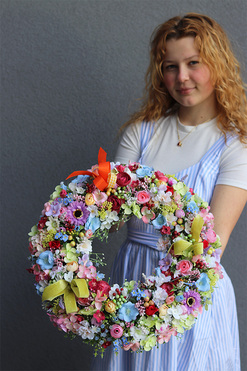 Letnia Pogoda, kolorowy wianek na drzwi, śr.38cm