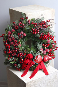 OD RĘKI Karminowe Serce, świąteczny wianek dekoracyjny, śr.47cm