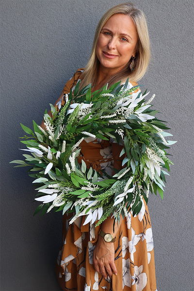 Białe Wrzosy, jesienny wianek na drzwi, śr.45cm