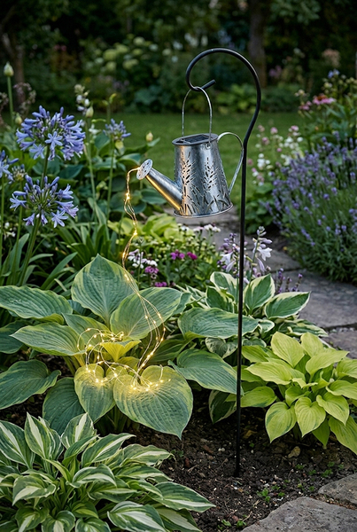 Konewka Silver, metalowa dekoracja ogrodowa LED, wys.80cm