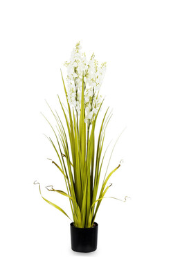 Walia, sztuczna trawa z białymi kwiatami, wys.90x40x40cm