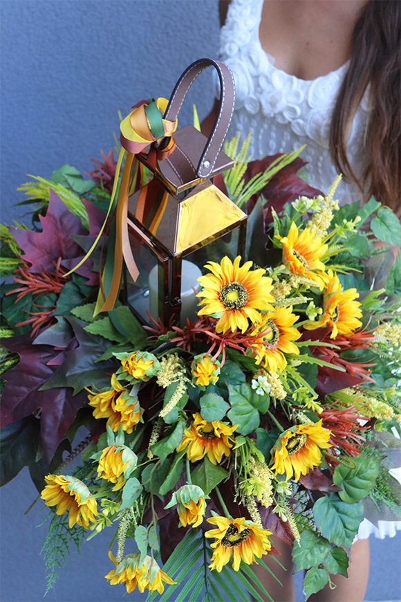 Angelo Garden Jesień, lampion nagrobny ze słonecznikami, wys.41cm