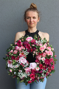 Pink Beliste, amarantowy wianek na drzwi, śr.44cm 