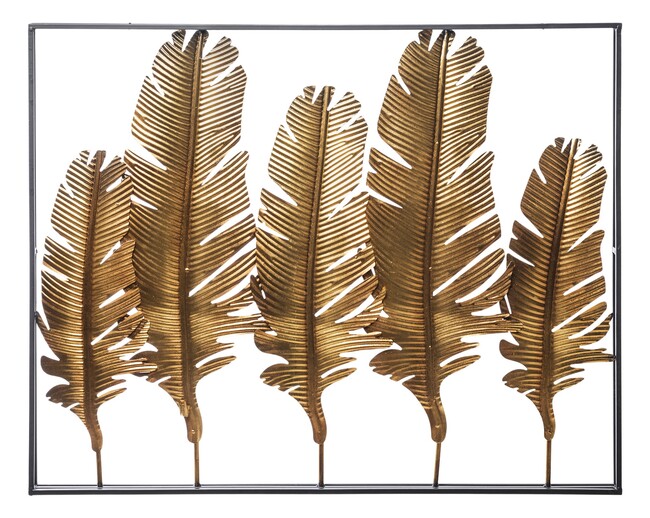 Feathers 4, złoty decor ścienny pióra, wym.84.5x100x5cm 