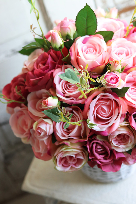 Różany Romantyczny, kosz z różowymi kwiatami, wym.43x35cm 