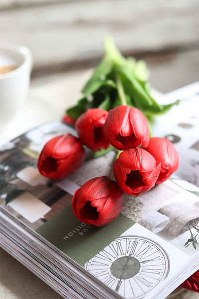 bukiet tulipanów silikonowych, Marzia Red, 6szt. dł.40cm