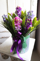 Hiacynty, flowerbox z barwnymi kwiatami, wys.36cm