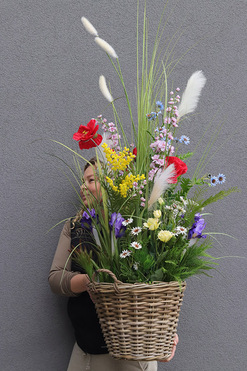 Mazovia Basket Big, sztuczna trawa w koszu z kwiatami, wys.140cm 