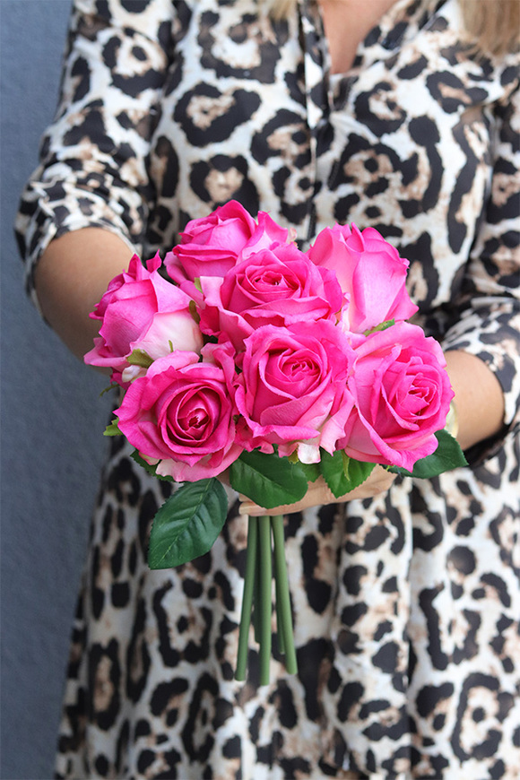 Róża Classic, bukiet róż real-touch, jaskrawy róż