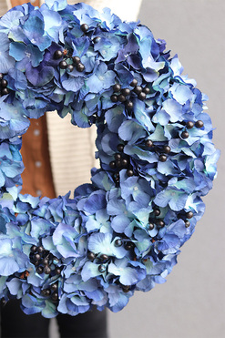 Hortensje Blue 2, wysokiej jakości wianek z hortensjami, śr.45cm 