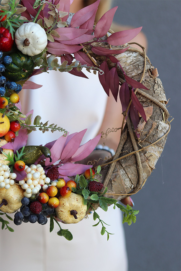 zestaw dekoracji jesiennych, kompozycja Menata & wianek Lunera