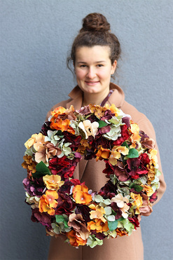 Hortensja Autumn, jesienny wianek na drzwi, śr.42cm 