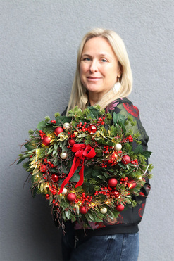 Głóg Red, świąteczny wianek LED, śr.36cm