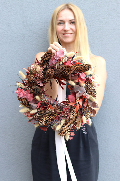 Boho Nickle, dekoracyjny wianek ze stabilizowanych roślin, śr.35cm