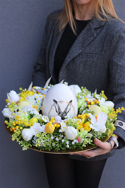 Easter Sun 2, wielkanocny stroik na talerzu, wym.20x44cm