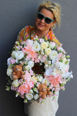 Baby Shower Teddy, uroczy wianek na drzwi z misiami, śr.45cm