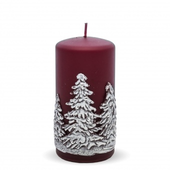 Mroźny Las, świąteczna świeca w kształcie walca, bordowa, wym.15x7x7cm