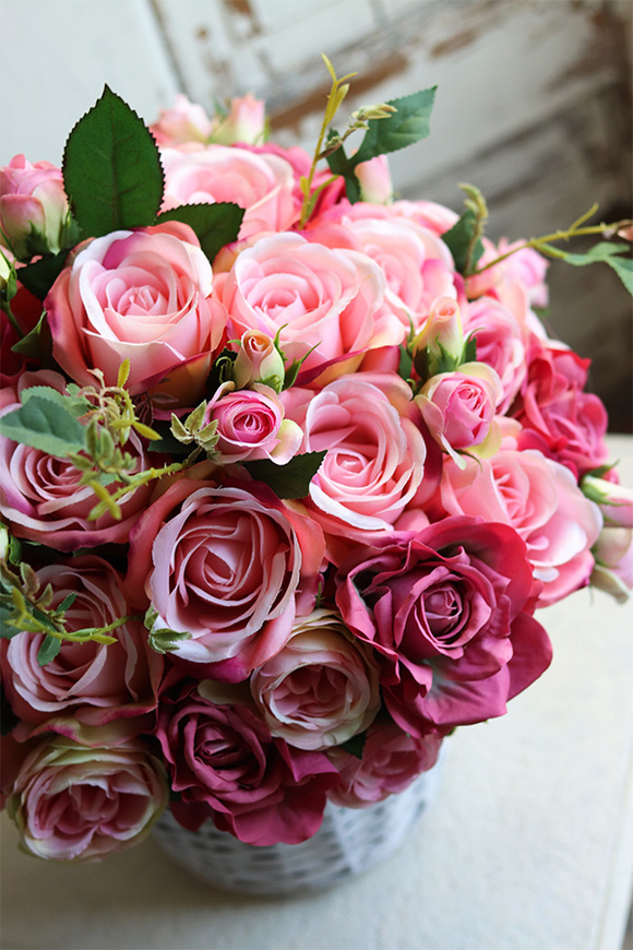 Różany Romantyczny, kosz z różowymi kwiatami, wym.43x35cm 