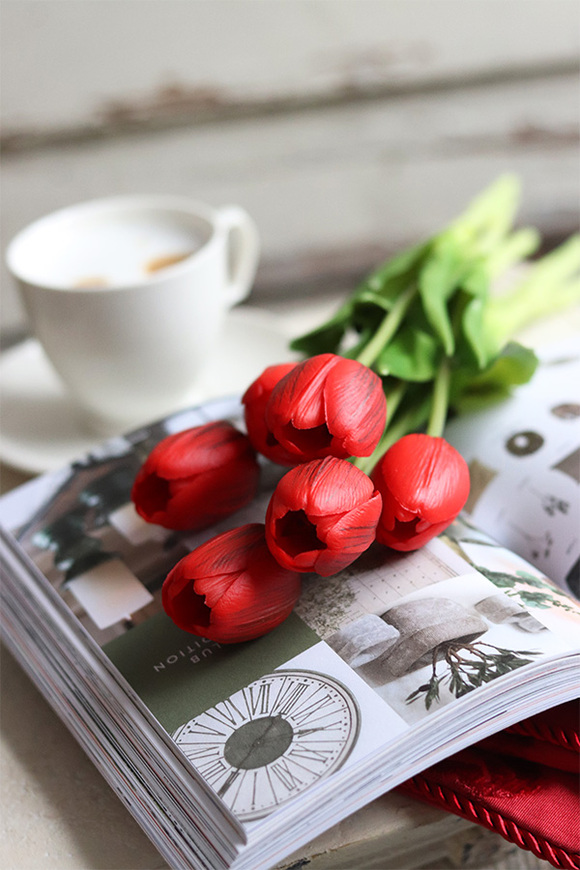 bukiet tulipanów silikonowych, Marzia Red, 6szt. dł.40cm