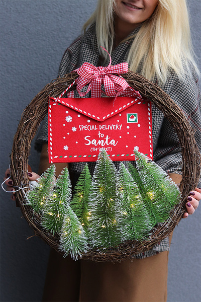 Letter LED, świąteczny wianek na drzwi