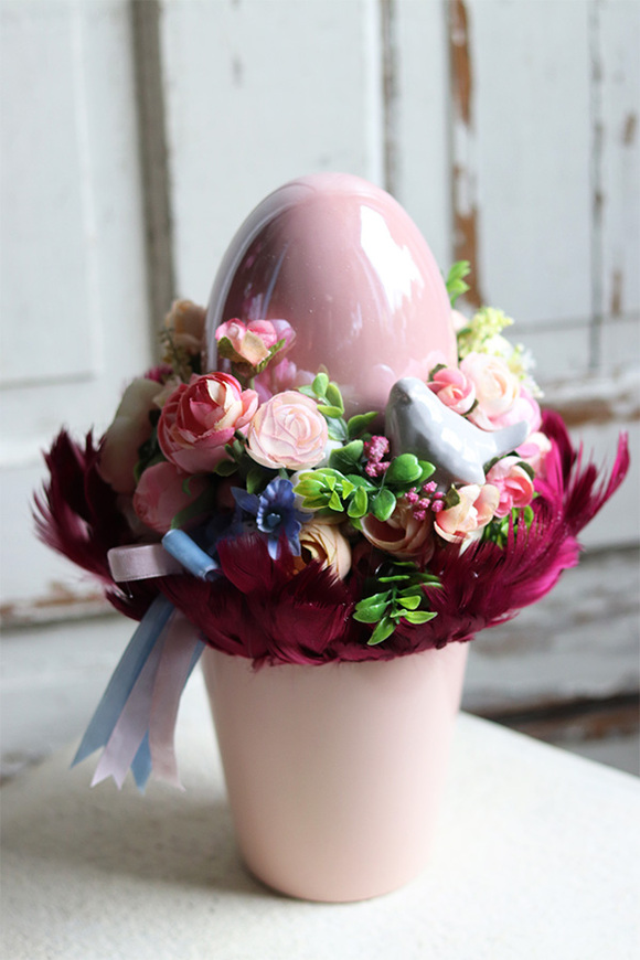 Pióra Pastellove, Fuchsia 2, wielkanocny stroik w naczyniu, wys.32cm