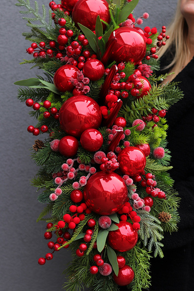 Karminowe Love Xmas, duży adwentowy stroik na stół