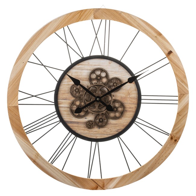 duży drewniany zegar ścienny, Boho Steam, śr.65cm 