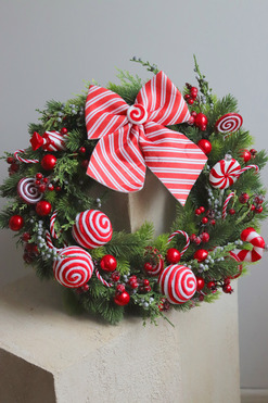 OD RĘKI Lollypop Candies, świąteczny wianek na drzwi, śr.47cm