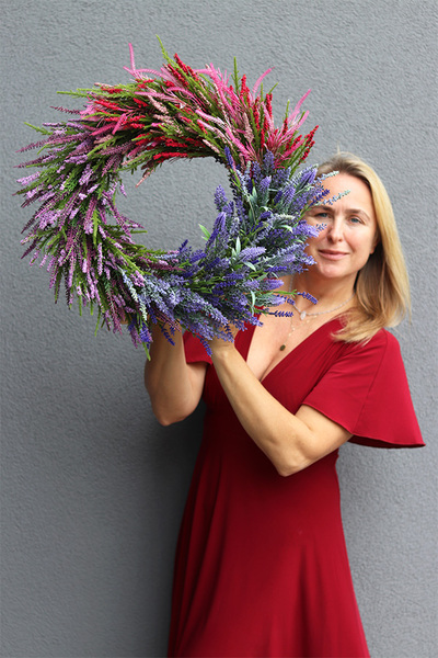 Wrzosy Tęcza, jesienny wianek na drzwi, śr.50cm