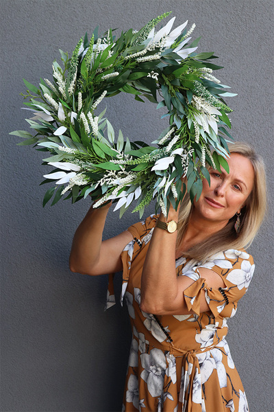 Białe Wrzosy, jesienny wianek na drzwi, śr.45cm