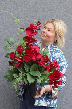 Red Orchids, bukiet nagrobny ze storczykiem, dł.60cm