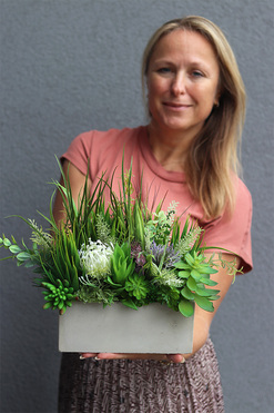 Jedona, kompozycja sukulenty w betonowej donicy, mniejsza, wym.28x24cm 