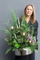 Montreal Pelina, sztuczna trawa z ziołami w srebrnej donicy,