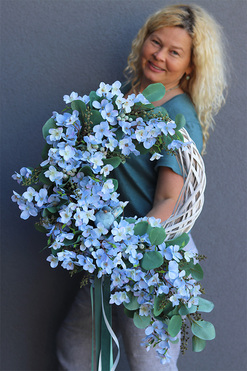 Apple Blue, niebieski wianek z ptaszkiem, rozp.74cm