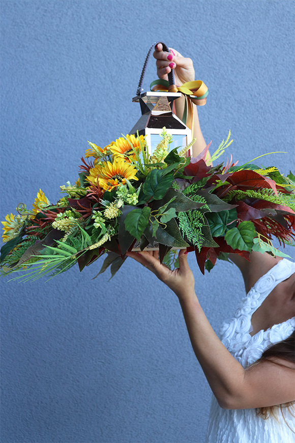 Angelo Garden Jesień, lampion nagrobny ze słonecznikami, wys.41cm