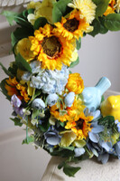 Sunflower Birds, dekoracyjny wianek z ptaszkami i słonecznikami